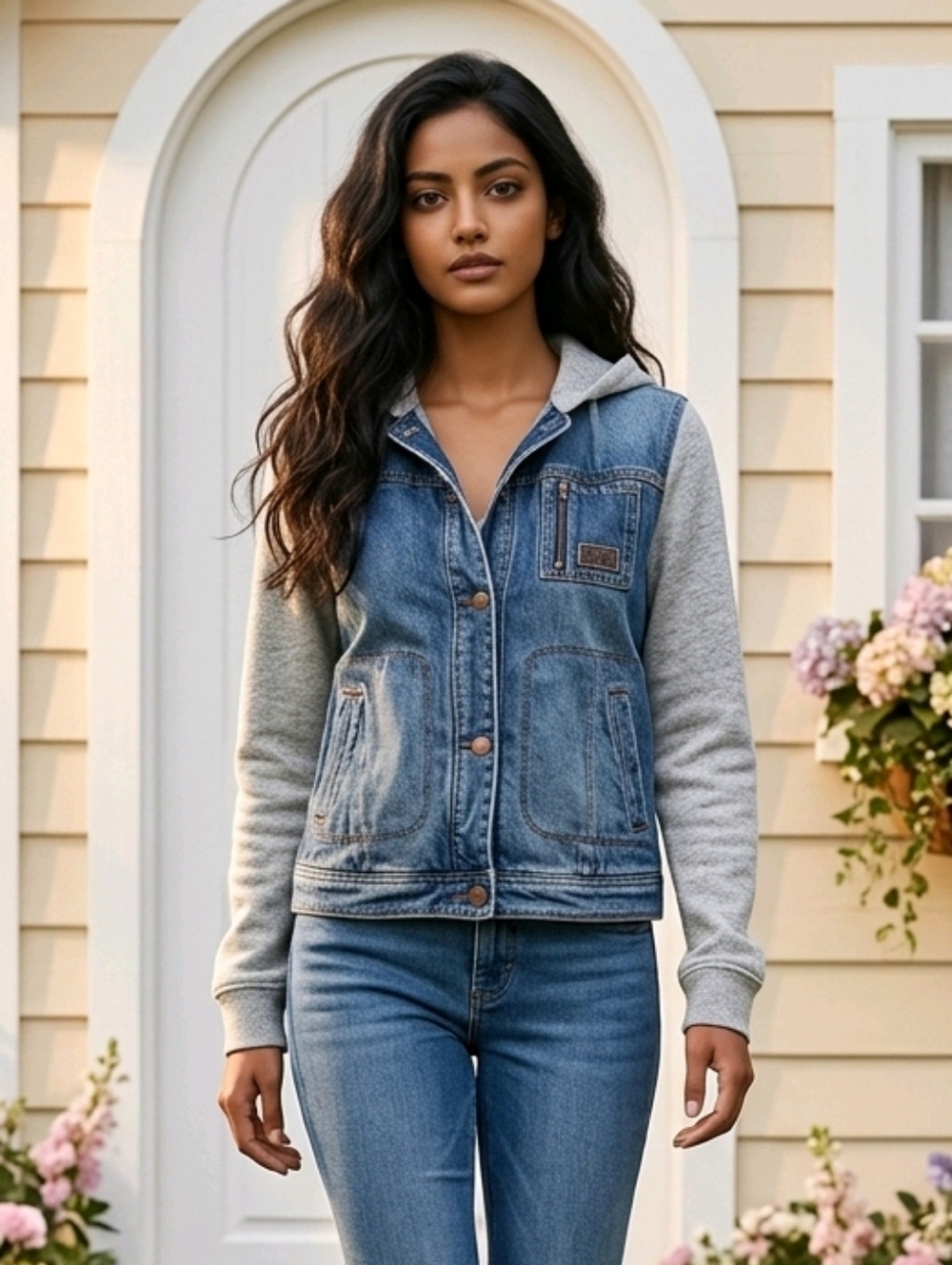 Abercrombie & Fitch Blue Denim Jacket with Gray Sleeves, Boy Or Girl